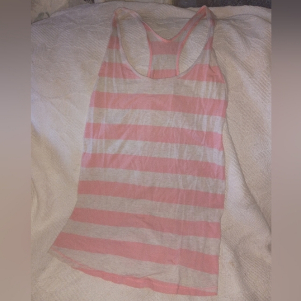 Lululemon striped pink and white razor back tank top